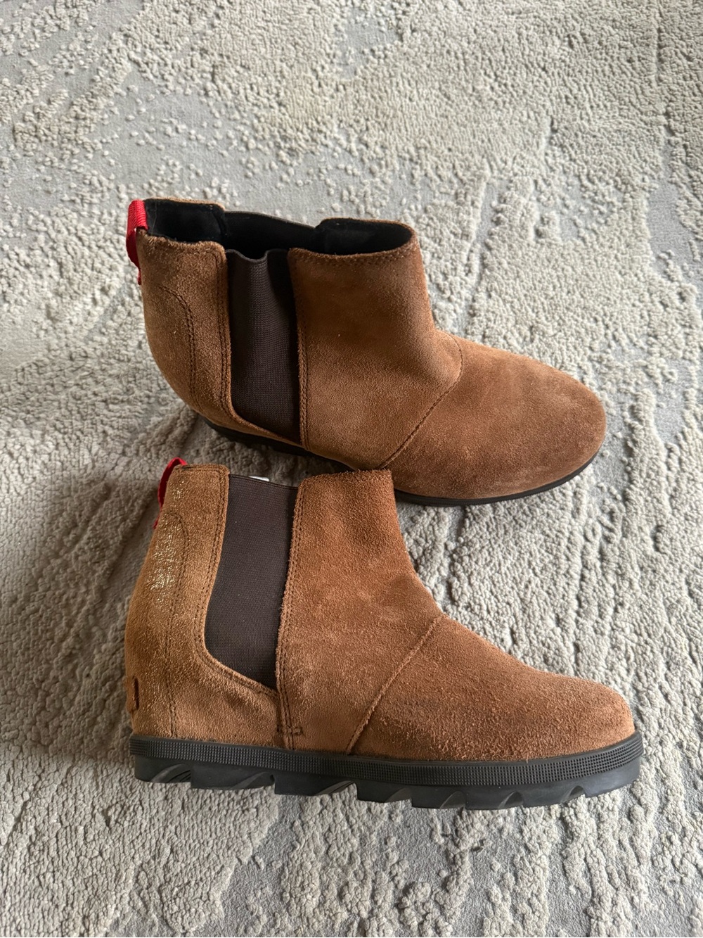 Sorel Joan of Arctic Wedge II Chelsea Boots brown suede leather pull on 5